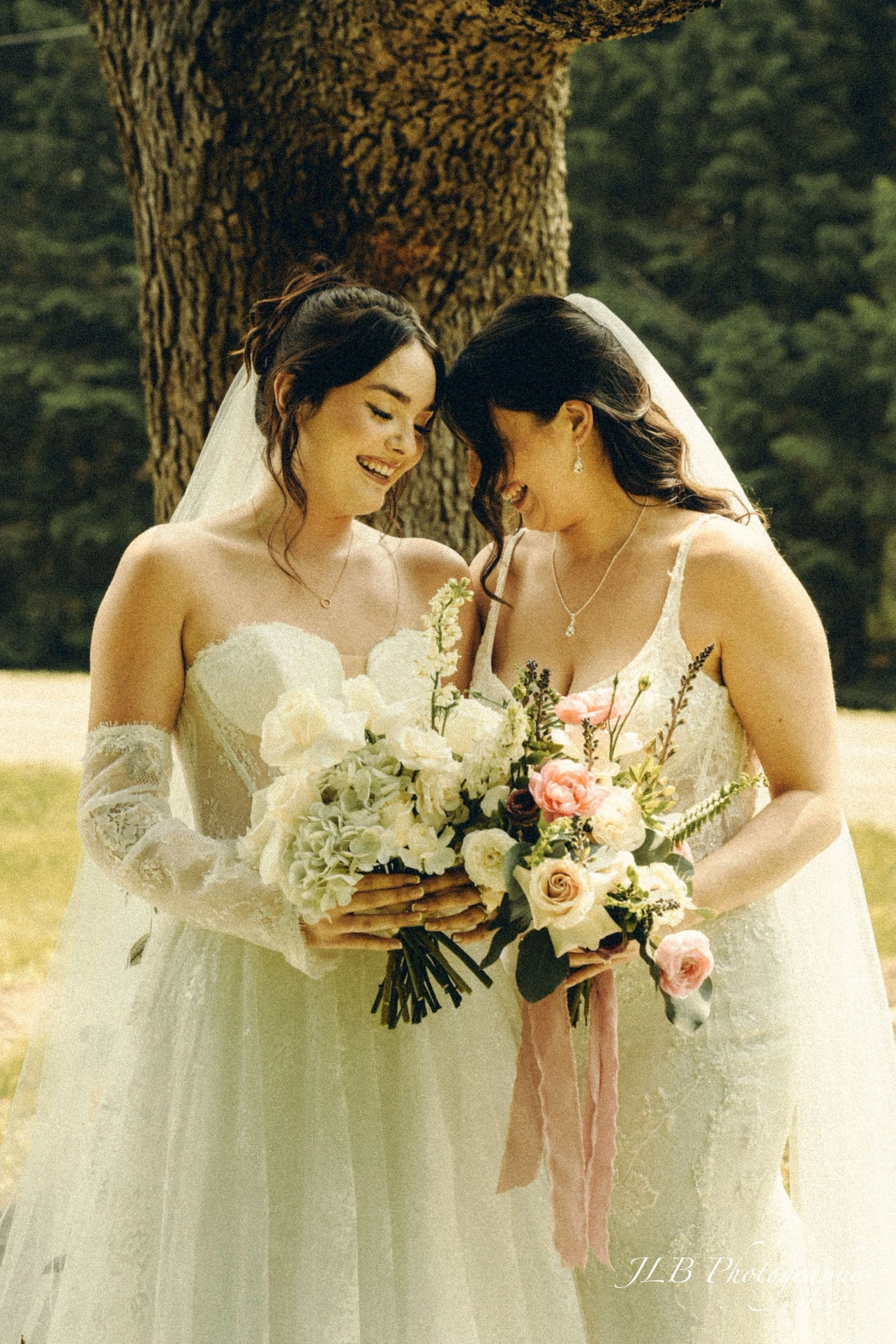 Bridal portrait with bouquets